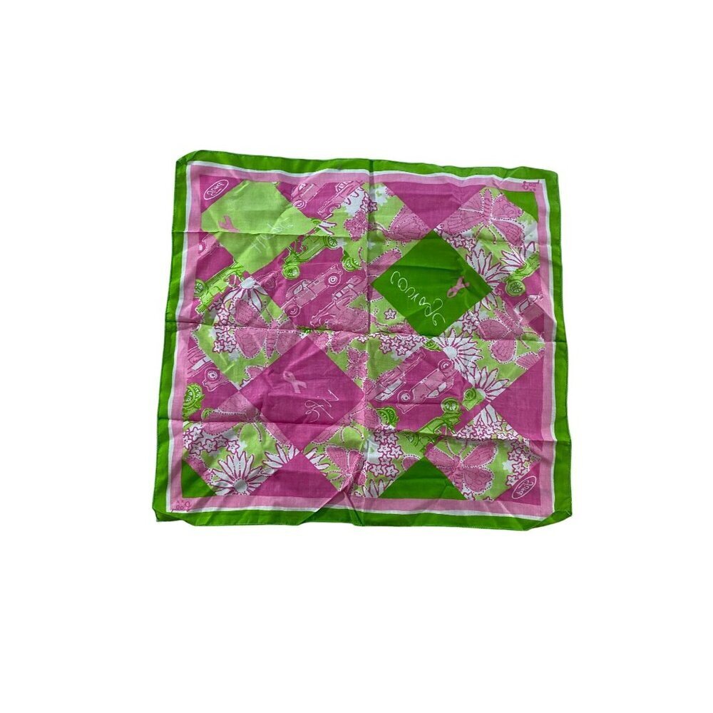 Lilly Pulitzer X Ford Life Hope Courage GGreen/Pink Cotton Scarf - OS